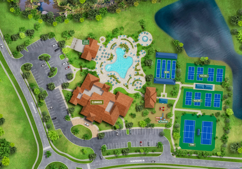 Digital site plan rendering of a country club