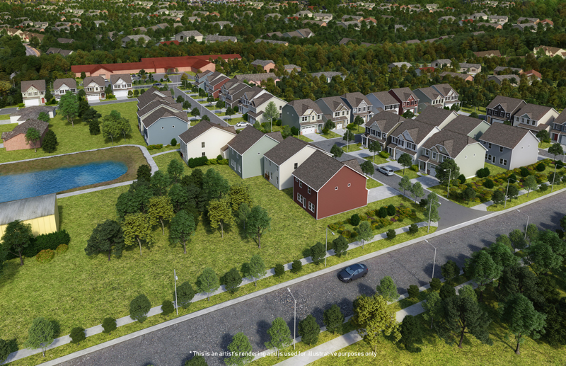 Digital site plan rendering of a the lots in a new subdivision