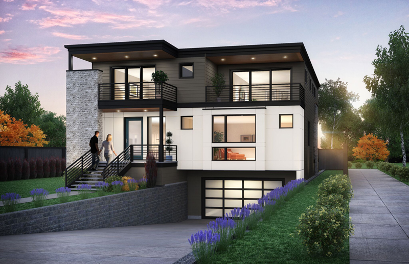 Digital rendering of the exterior of a
                    single-family home